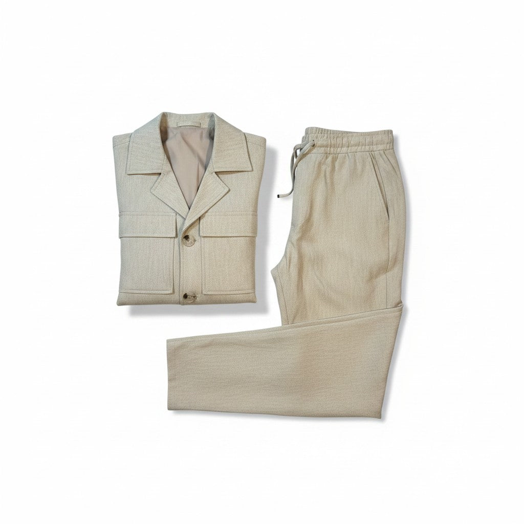 Pants/Jacket Set Co-Ord W/Pockets in Beige