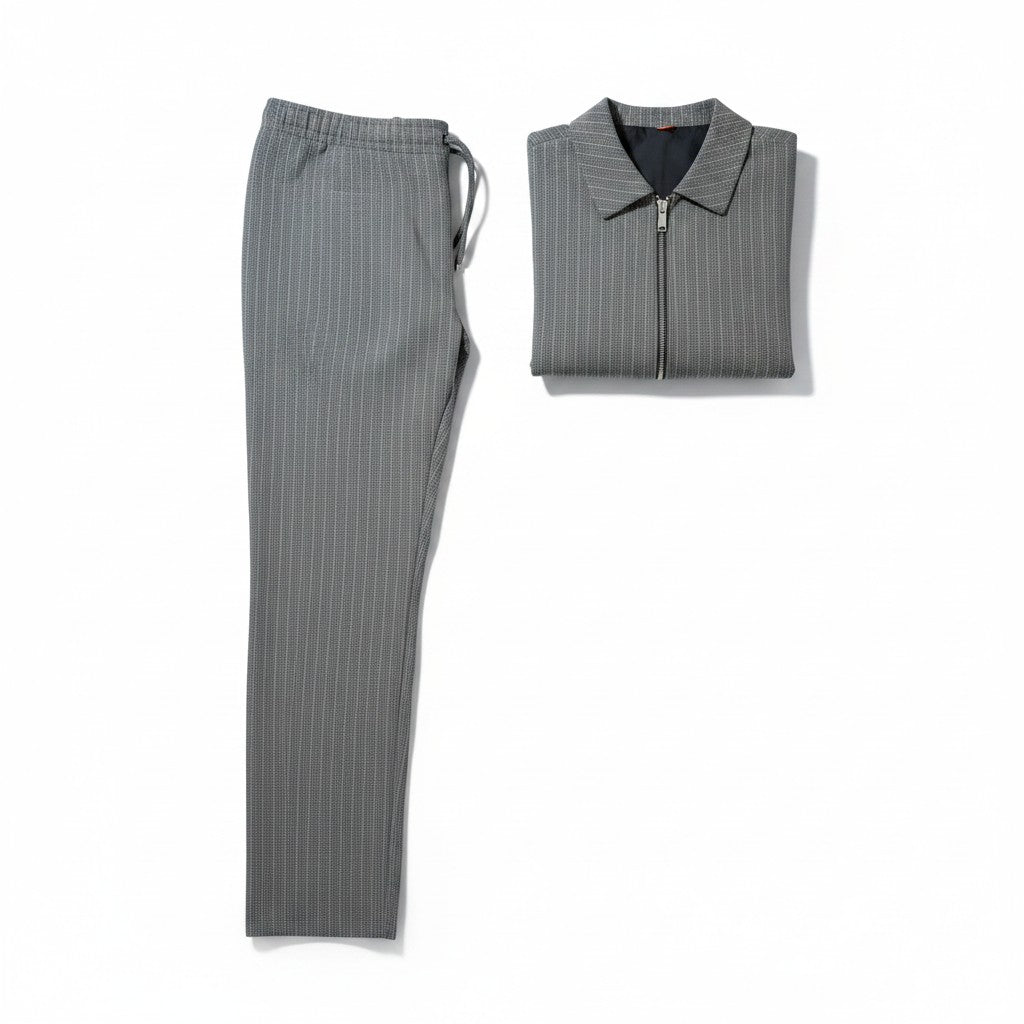 Pants/Jacket Set Co-Ord Zipper Striped in Light Grey