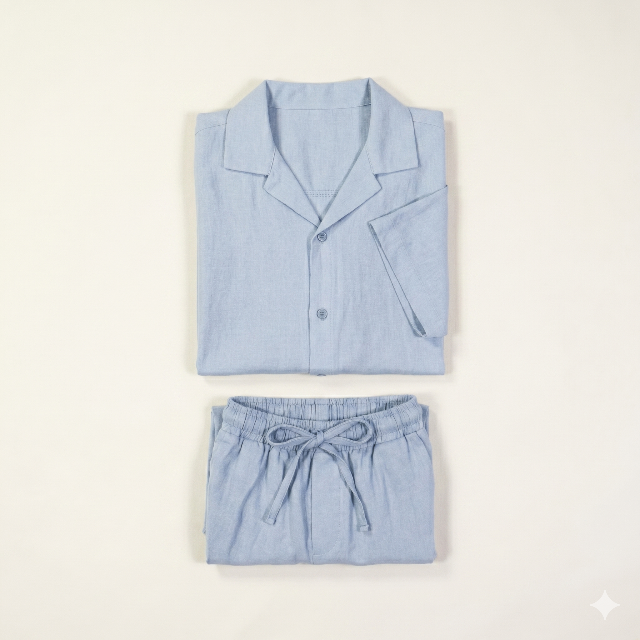 Co-Ord Short/Half Sleeve Shirt Linen in Light Blue