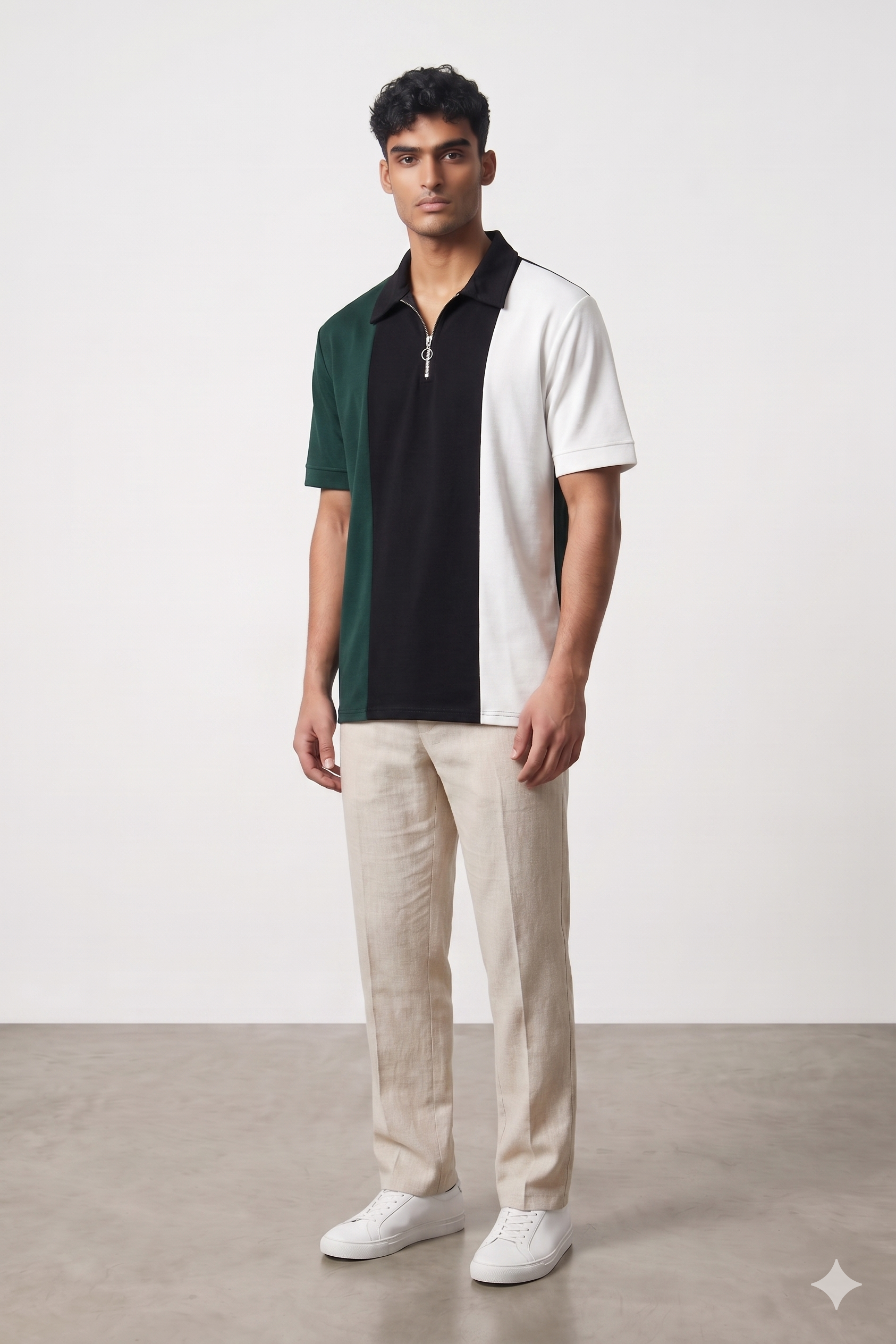 Polo in Navy Stripe Zipper