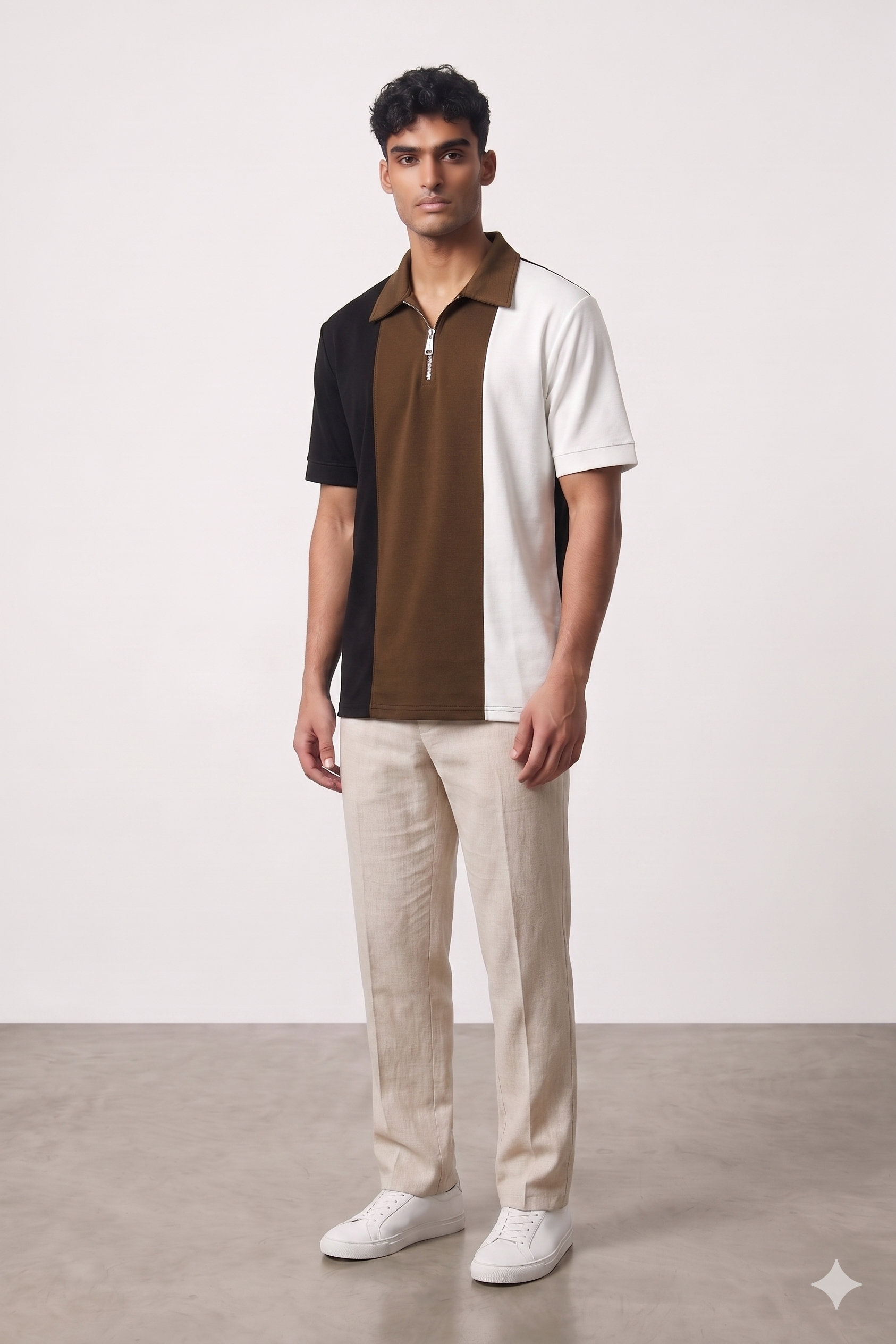 Polo in Brown Stripe Zipper