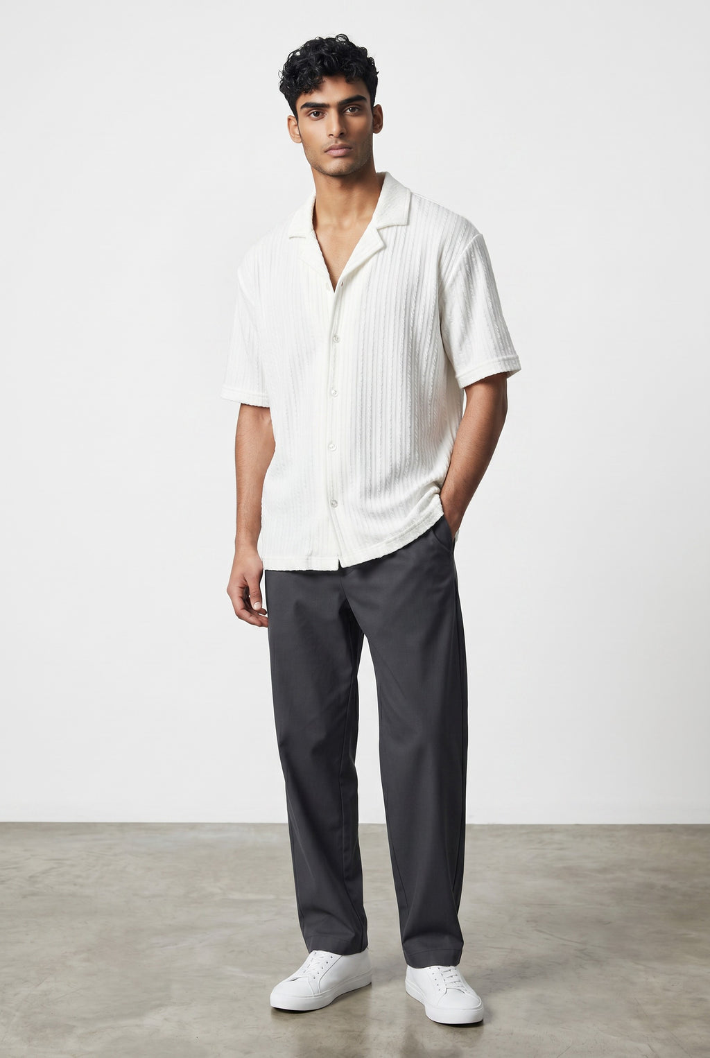 Half Sleeve Shirt Ribbed in White