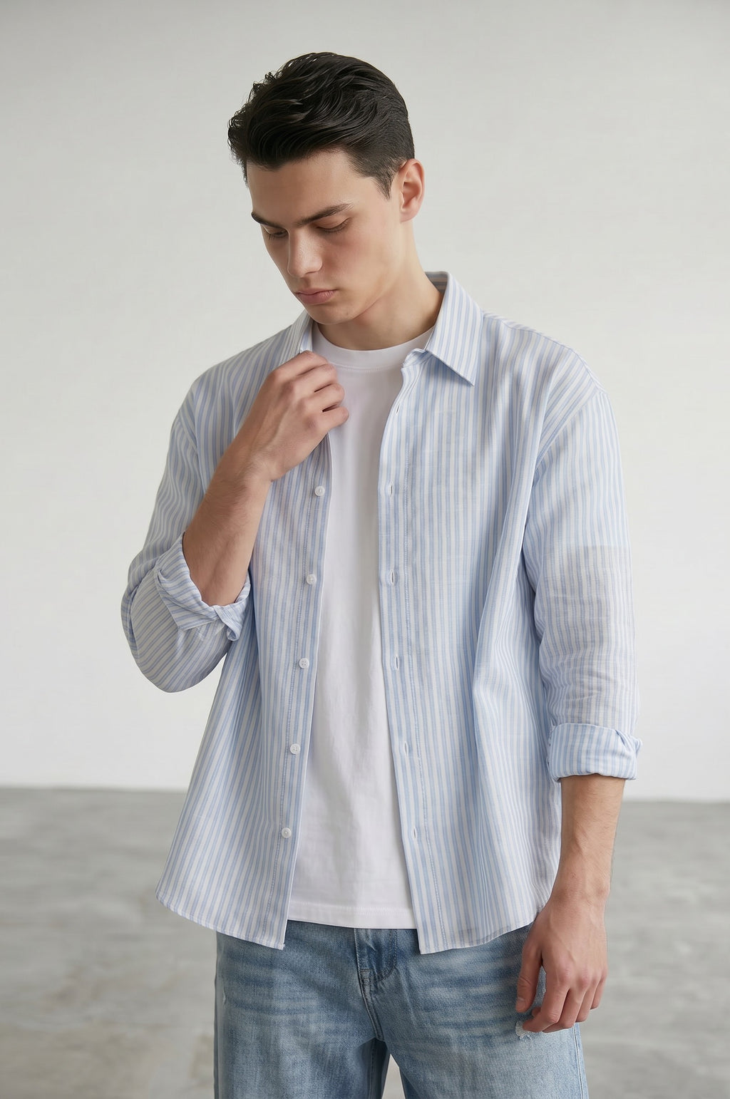 Striped Long Shirt in Blue/White