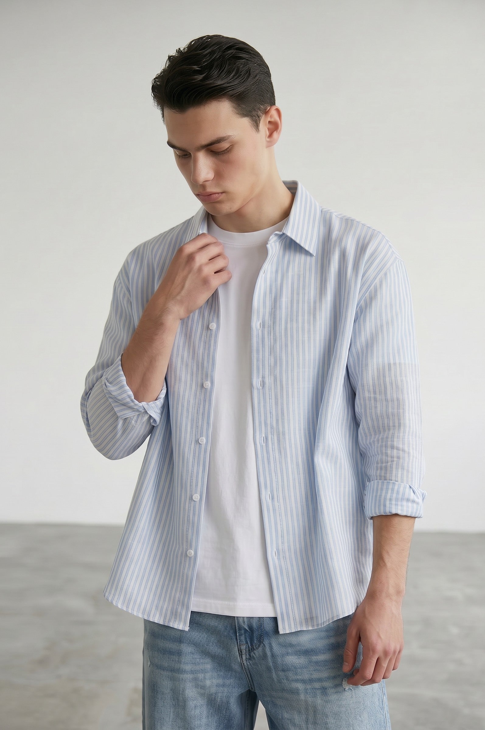Striped Long Shirt in Blue/White