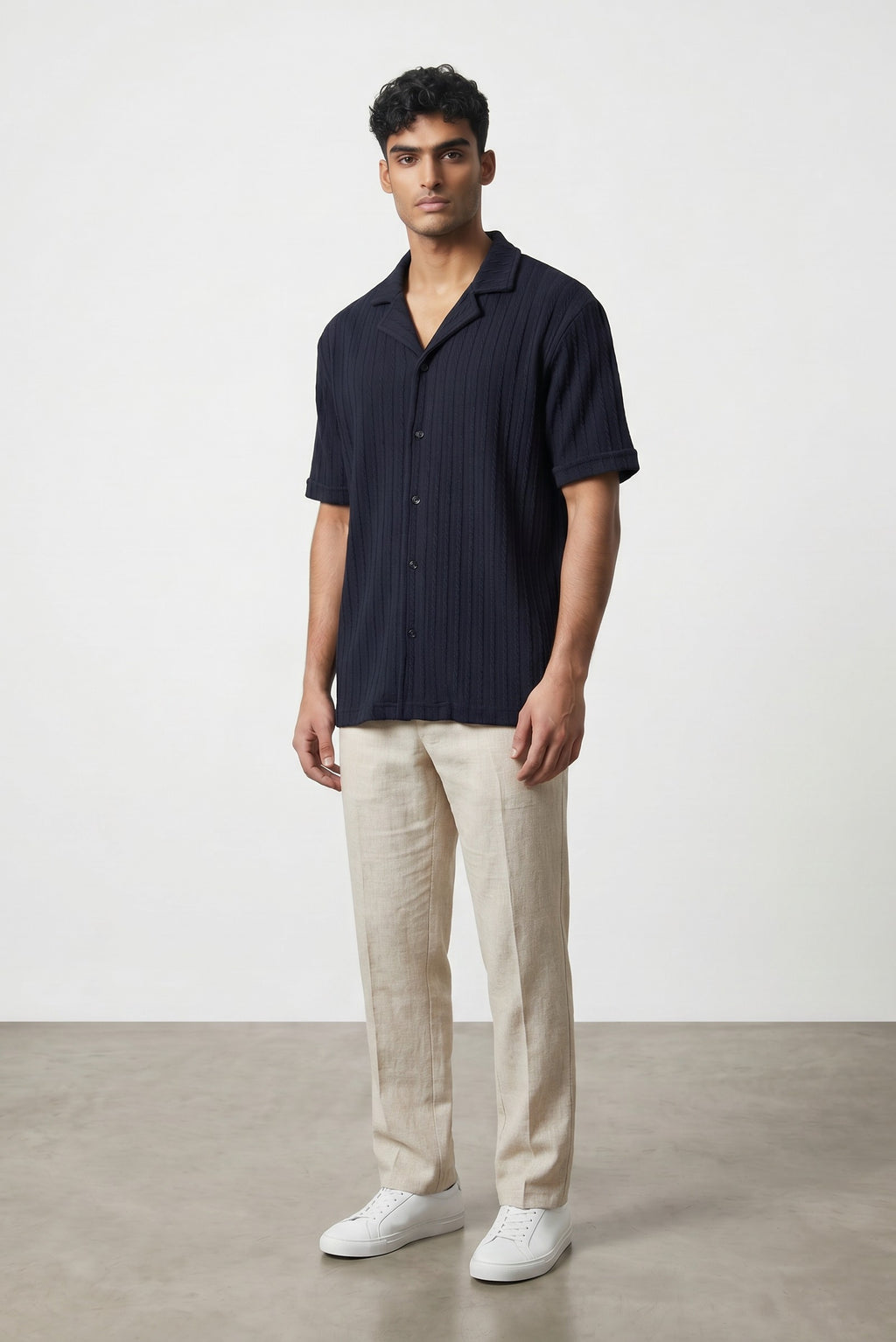 Half Sleeve Shirt Ribbed in Navy