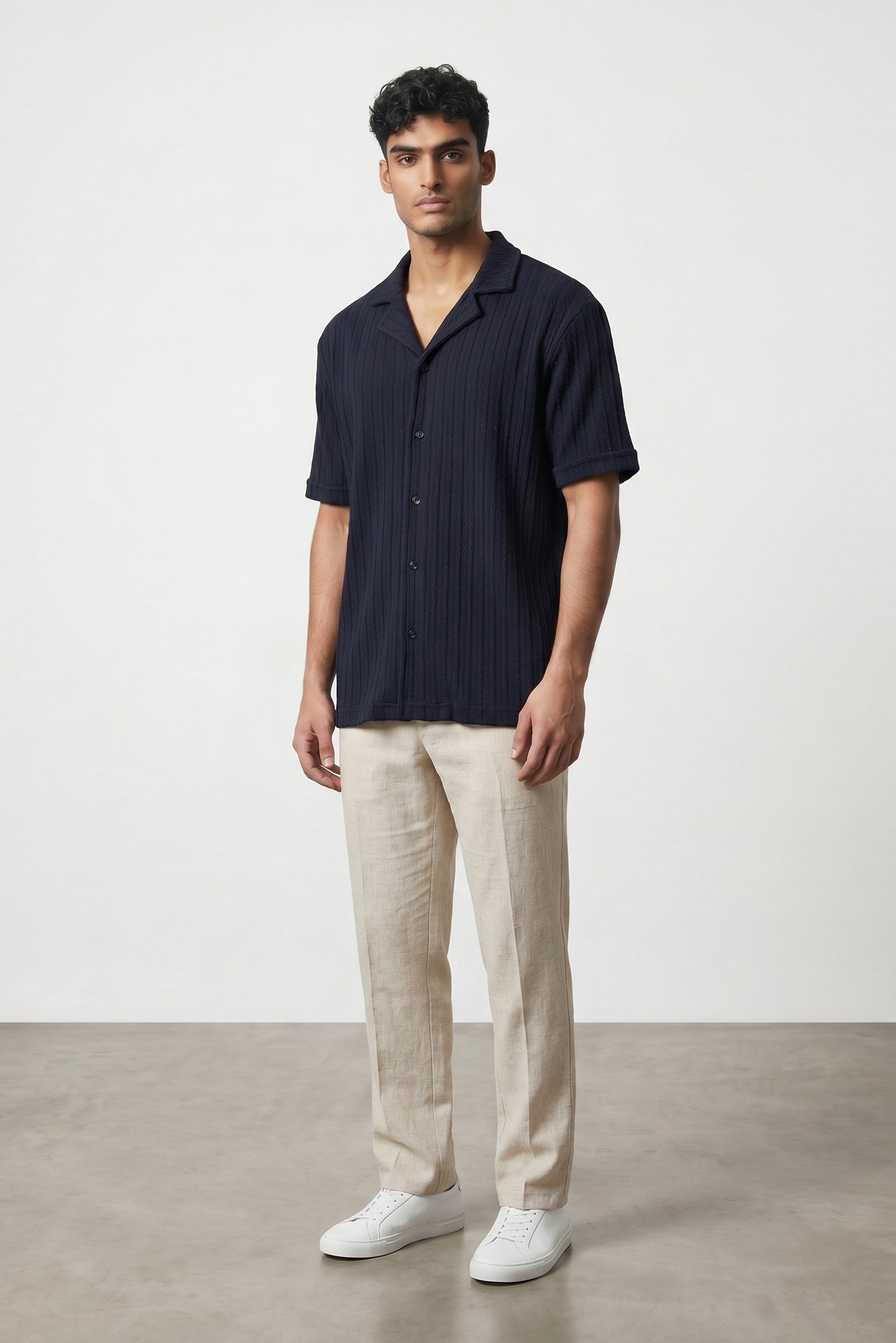 Half Sleeve Shirt Ribbed in Navy