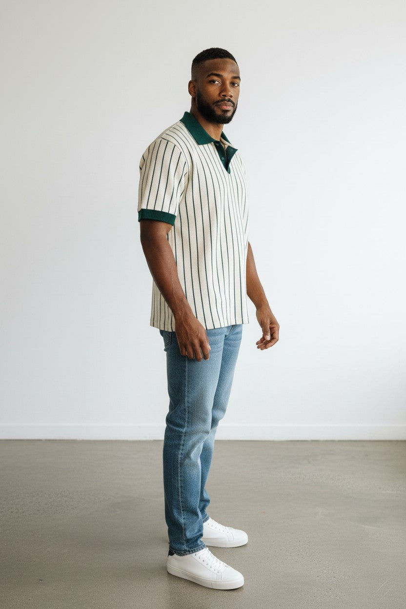 Polo in Beige/Green Stripes