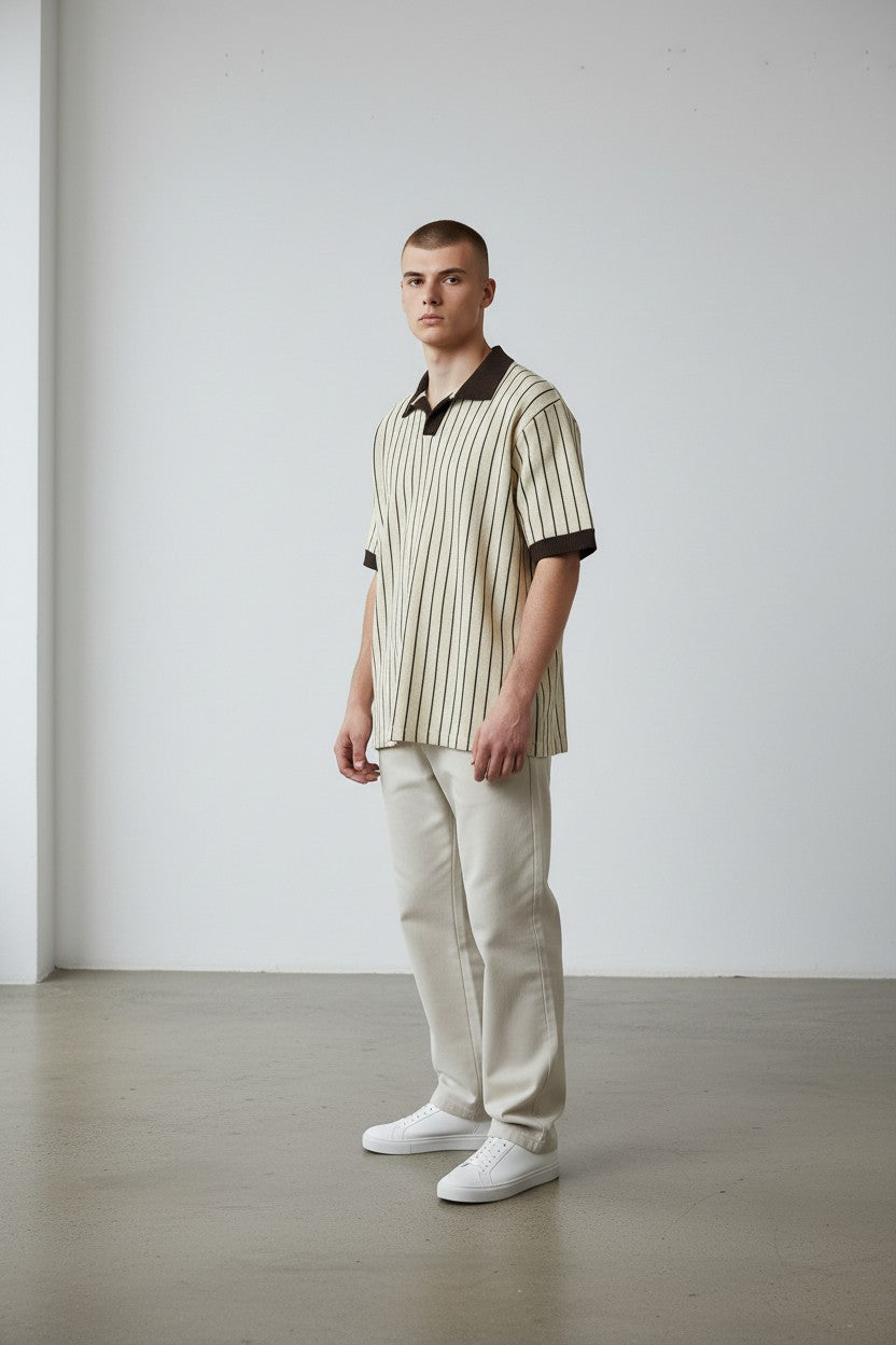 Polo in Beige/Brown Stripes