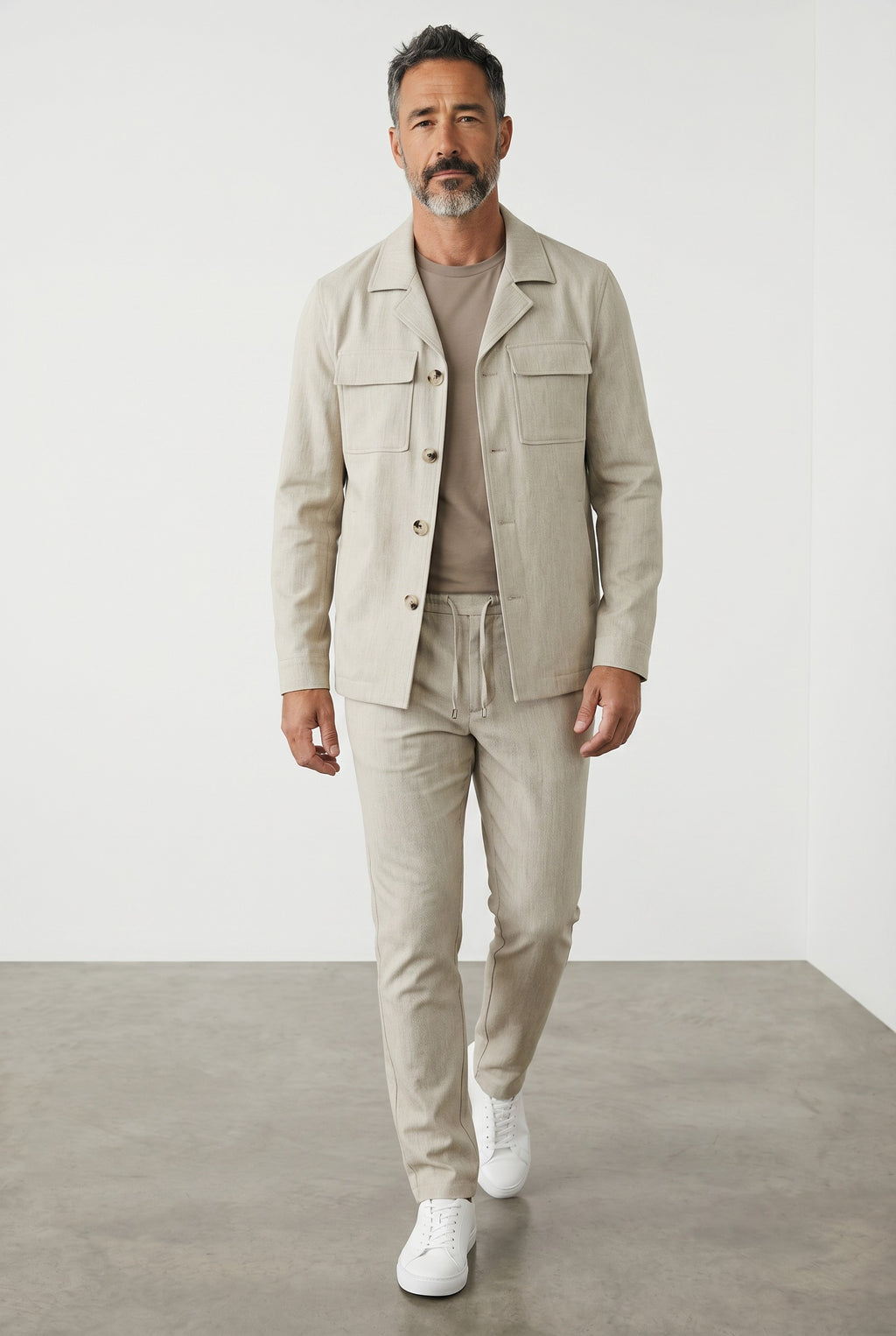 Pants/Jacket Set Co-Ord W/Pockets in Beige